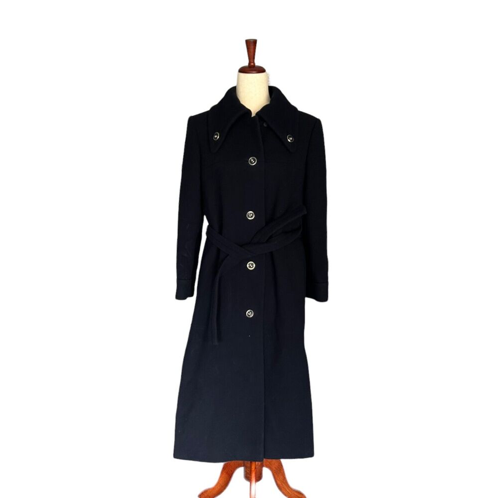 Jacques Tiffeau Women's Vintage VTG Navy Blue Wool 1960s Trench Peacoat Small